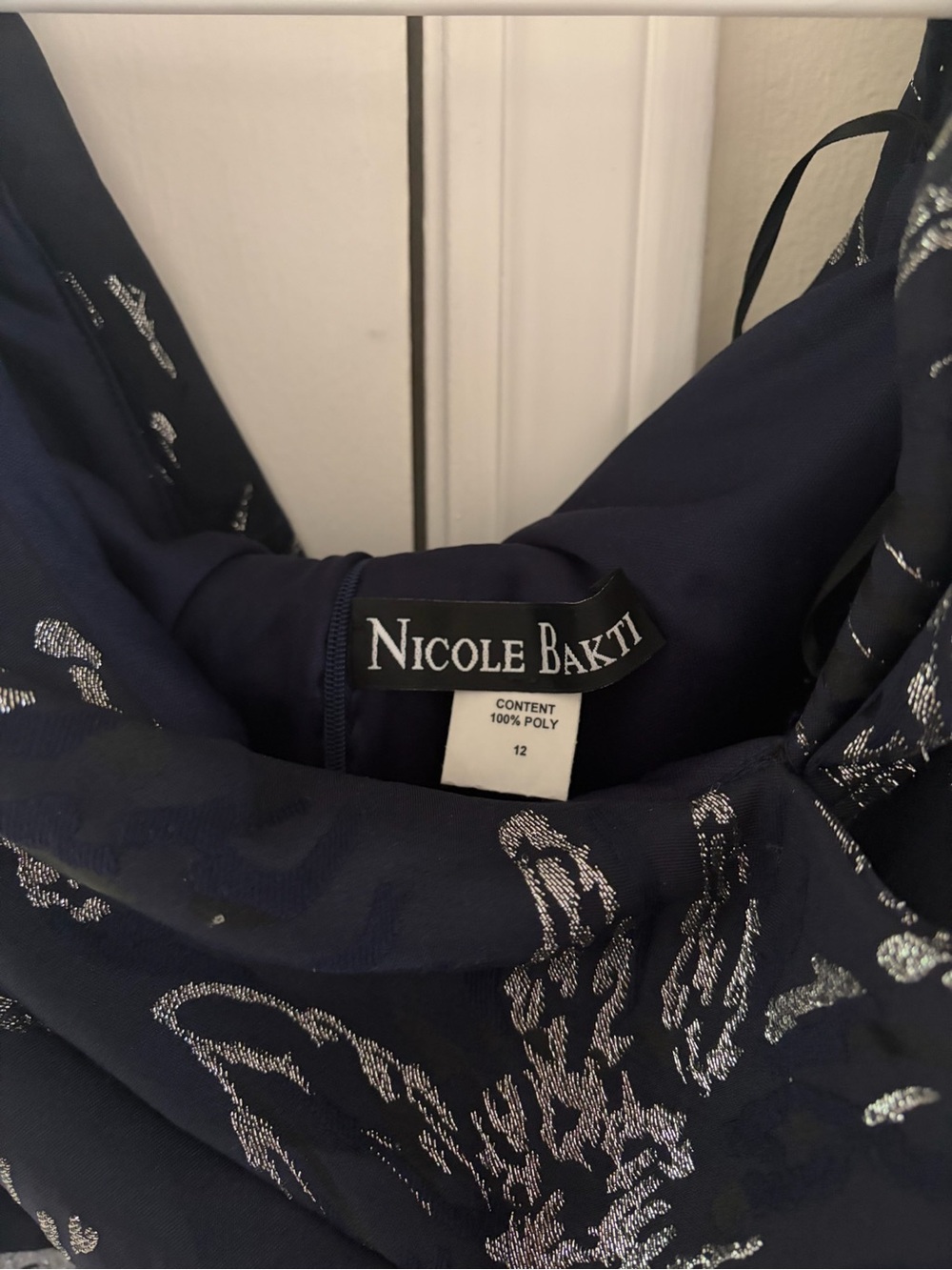 Nicole Bakti Navy with Silver Metallic Floral Dress Sz12